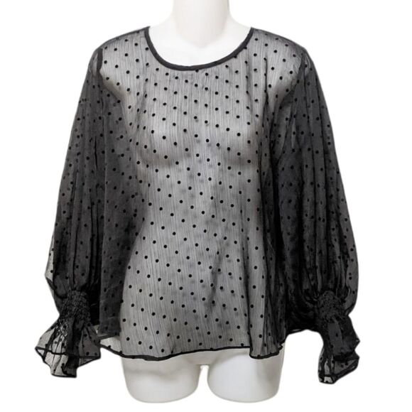 NWT SANS SOUCI Draped in Love Polka Dot Sheer Top M - Picture 2 of 8